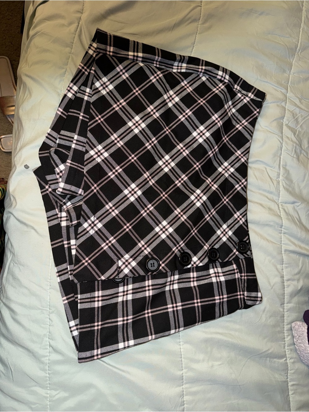 Rue21 Black and White Plaid Mini Skirt with Button Hem